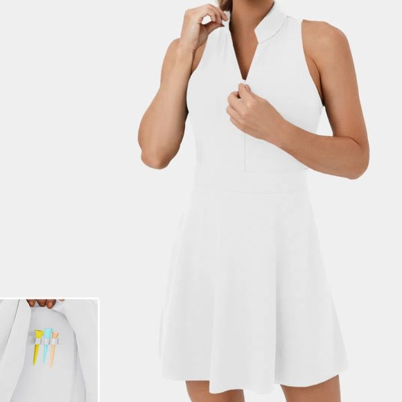 Halara White Sleeveless Half Zip 2 in 1 Golf Mini Dress With Shorts Size XL - Picture 1 of 13